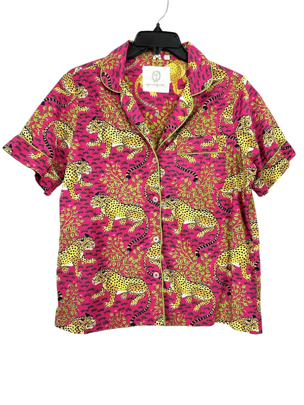 Printfresh Bagheera Hot Pink Leopard Print 100% Organic Cotton Pajama Top Small